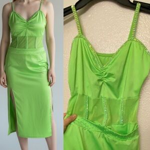 Kelle solo dance costume neon green corset leotard skirt 5348 2 piece adult LA